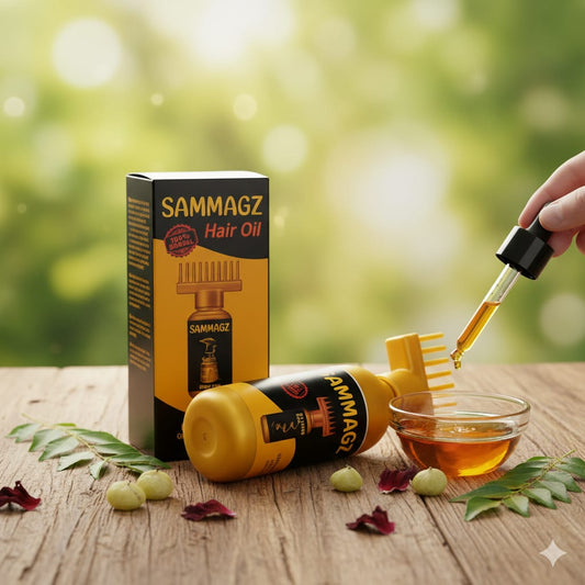 Sammagz herbal hair oil bottle for hair growth, reducing hair fall, strengthening roots, and improving hair health naturally